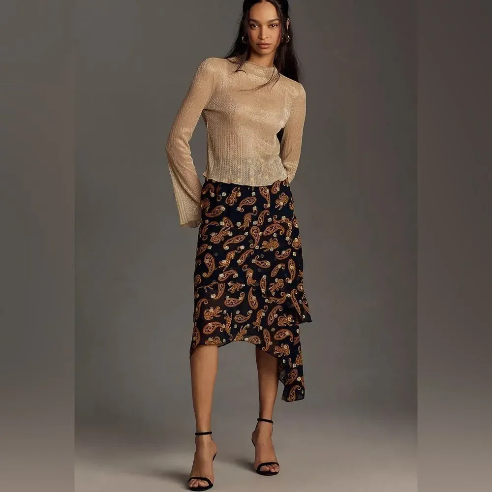 Anthropologie FARM Rio Asymmetrical Tiered Midi Skirt NWT